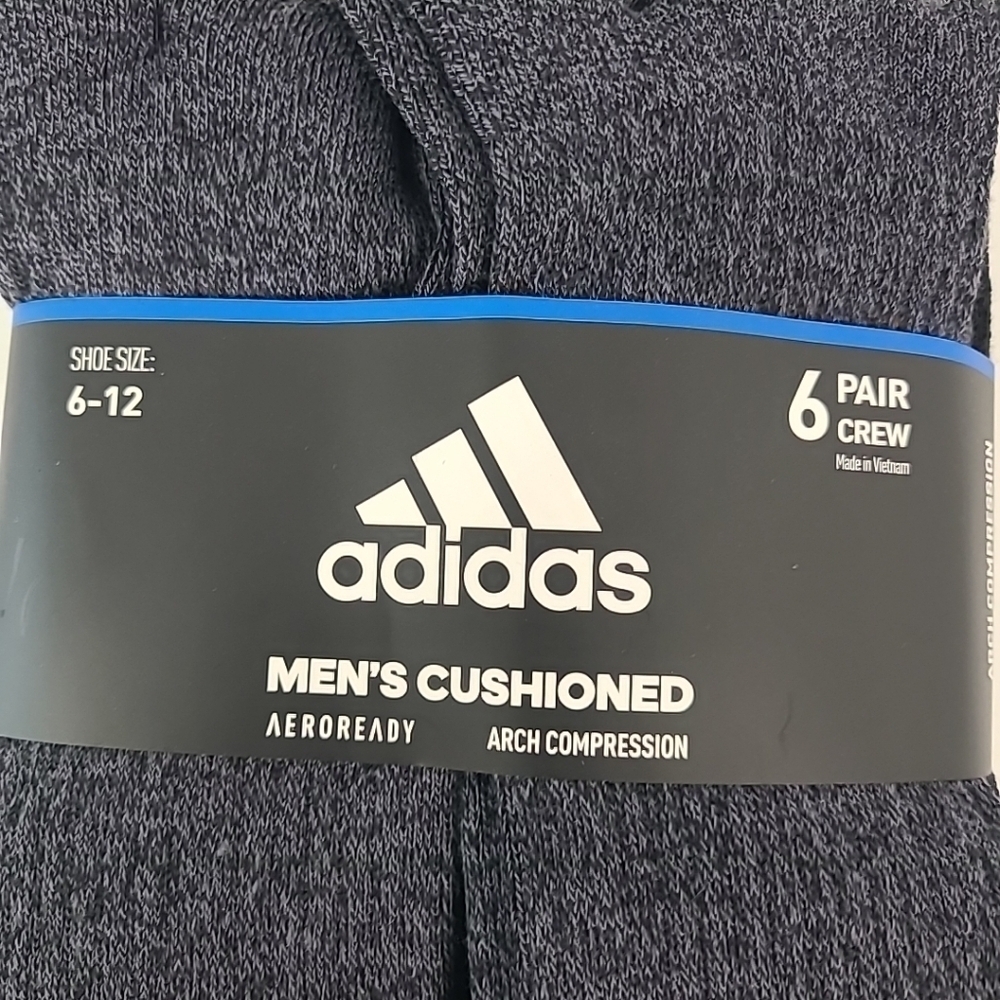 Adidas Men's Cushioned Crew Socks Arch Compression Secure Fit 6-Pair Sz 6-12 - Picture 2 of 5